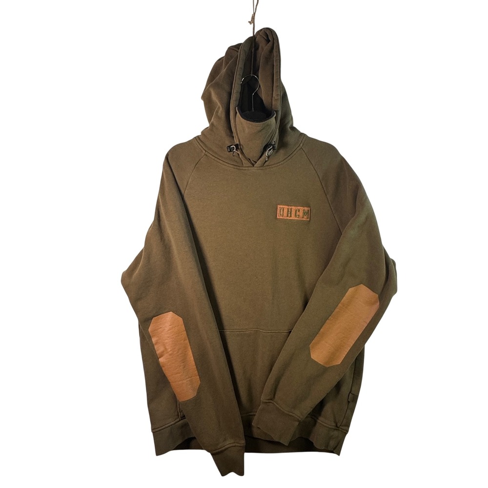 Troll Co Hoodie XL Dirty Hands Clean Money Olive Green Workwear Mask Elbow Patch
